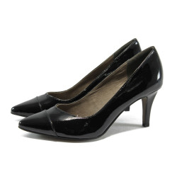 Лачени черни дамски обувки на ток Tamaris 1-22447-24 черенKP