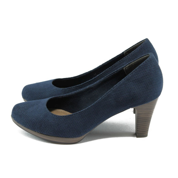 Сини затворени дамски обувки с висок ток - велурени Marco Tozzi 2-22445-24 т.синKP