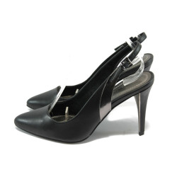 Черни дамски обувки с отворени пети и висок ток Marco Tozzi 2-29605-24 черенKP