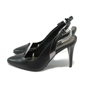 Черни дамски обувки с отворени пети и висок ток Marco Tozzi 2-29605-24 черенKP