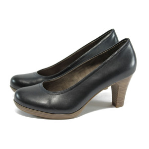 Сини дамски обувки с удобен дебел ток Tamaris 1-22410-24 т.синьо ANTISHOKKKP