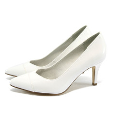 Бели дамски обувки с висок ток Tamaris 1-22447-24 бяла кожаKP
