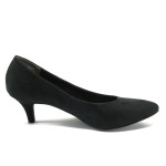 Велурени черни дамски обувки с удобен ток Marco Tozzi 2-22400-24 черенKP