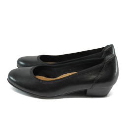 Ортопедични дамски обувки с нисък ток, от черна естествена кожа Jana 8-22202-24 черенKP