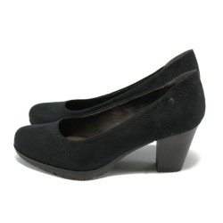 Черни велурени дамски обувки с дебел ток