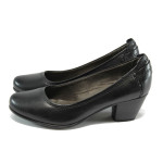 Черни дамски обувки с нисък ток от естествена кожа