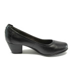 Черни дамски обувки с нисък ток от естествена кожа