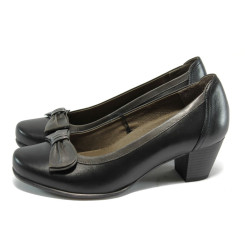 Дамски обувки с удобен ток, от естествена кожа - за широк крак