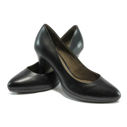 Черни дамски обувки на ток, от естествена кожа