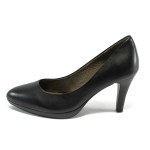Черни дамски обувки на ток, от естествена кожа