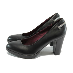 Анатомични черни дамски обувки с висок ток от естествена кожа