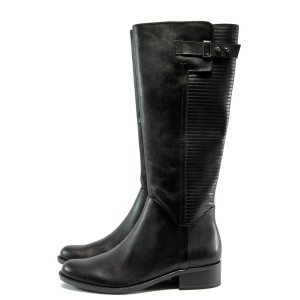 Черни дамски ботуши от естествена кожа за слаб прасец