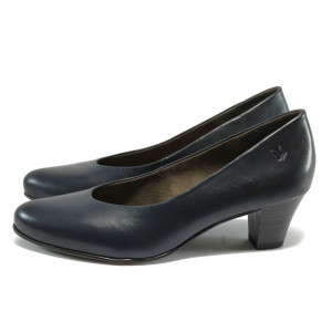 Сини дамски обувки на ток от естествена кожа