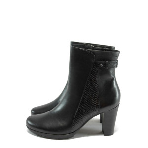 Черни дамски боти Caprice с висок ток, от естествена кожа