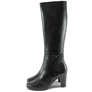 Черни дамски ботуши Caprice от естествена кожа, за слаб крак