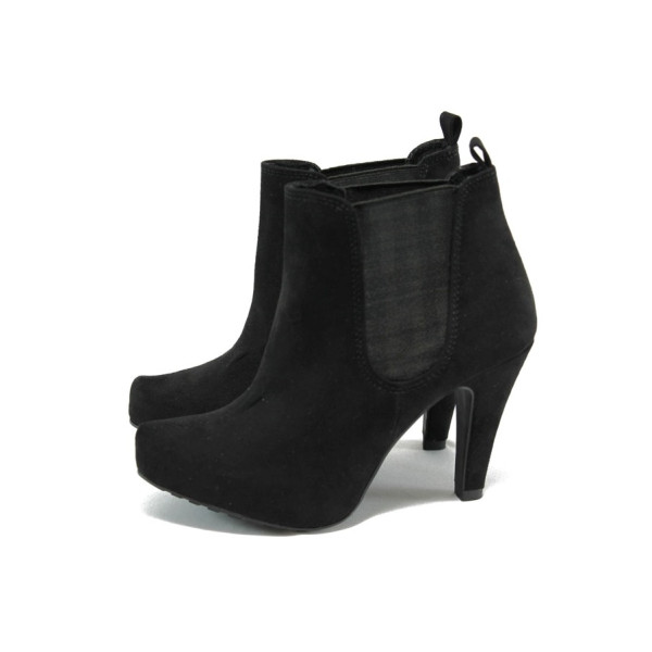 Черни дамски боти, качествен еко-велур - елегантни обувки за есента и зимата N 10007330