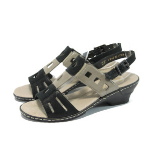 Черни дамски сандали с нисък ток, естествена кожа