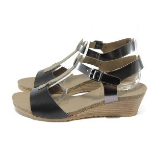 Черни дамски сандали с платформа, естествена кожа