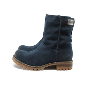 Сини велурени дамски боти S.Oliver с грайфер, от естествена кожа