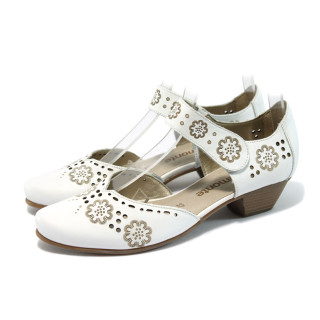 Летни дамски обувки с нисък ток, от бяла естествена кожа Remonte R7105-80 белиKP
