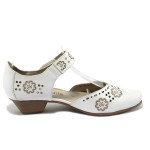 Летни дамски обувки с нисък ток, от бяла естествена кожа Remonte R7105-80 белиKP