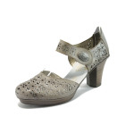 Летни дамски обувки на среден ток, от бежова естествена кожа Rieker 47377-62 т.бежовKP