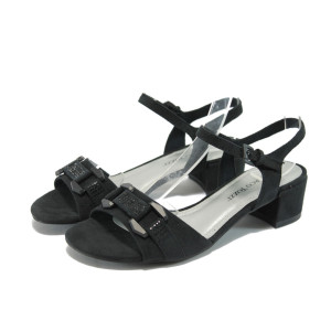 Черни велурени дамски сандали с дебел среден ток