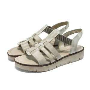 Бежови равни дамски сандали с ниска платформа, естествена кожа