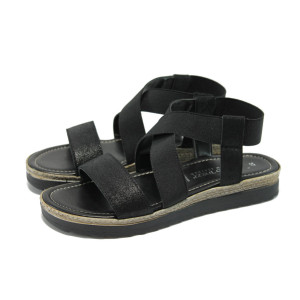 Черни равни дамски сандали, естествена кожа