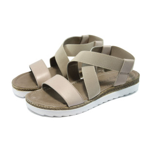 Бежови равни дамски сандали, естествена кожа