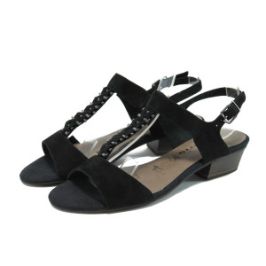 Черни велурени дамски сандали с мемори пяна Tamaris 1-28203-24 черен ANTISHOKKKP