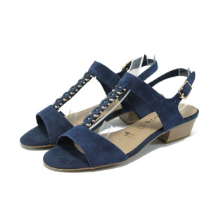 Сини велурени дамски сандали с мемори стелки Tamaris 1-28203-24 т.син ANTISHOKKKP