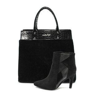 Черен комплект обувки и чанта,  - елегантни обувки за есента и зимата N 10007415