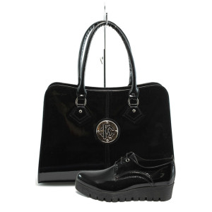 Черен комплект обувки и чанта - отличен избор за есента и зимата N 10007423