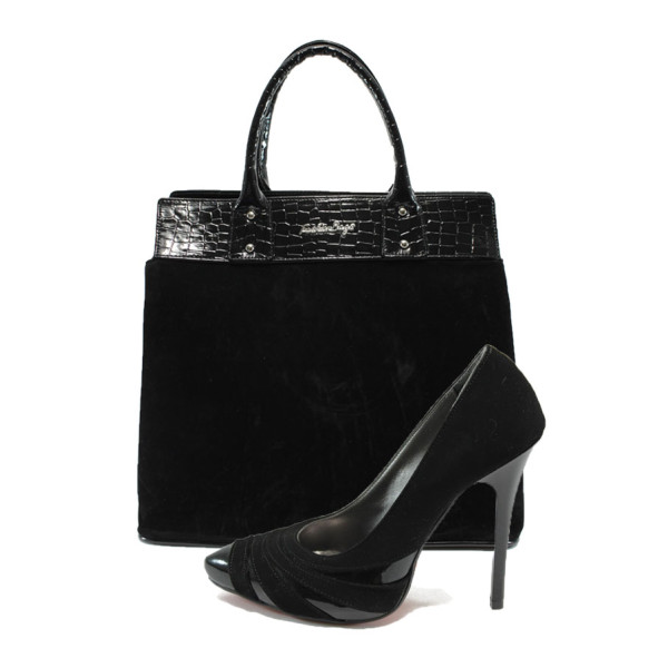 Черен комплект обувки и чанта - елегантни обувки за есента и зимата N 10007424