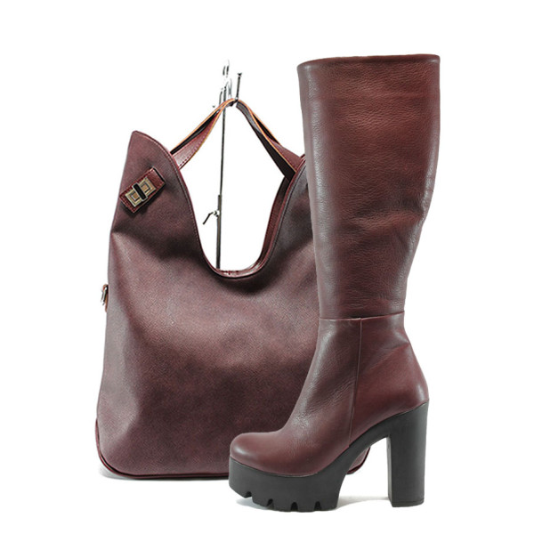 Винен комплект обувки и чанта - елегантни през есента и зимата N 10007554