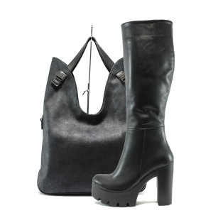 Черен комплект обувки и чанта - елегантни през есента и зимата N 10007555