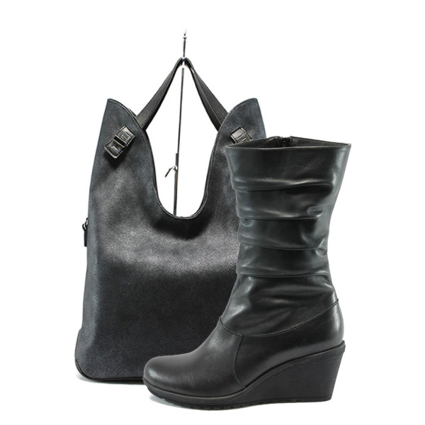 Черен комплект обувки и чанта - удобство през есента и зимата N 10007557