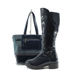 Син комплект обувки и чанта - елегантни през есента и зимата N 10007558