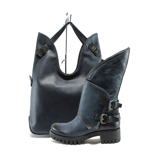 Син комплект обувки и чанта - стилни през есента и зимата N 10007562