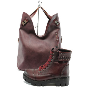 Винен комплект обувки и чанта - всекидневни обувки за есента и зимата N 10007571 Винен комплект обувки и чанта - всекидневни обувки за есента и зимата N 10007571