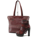 Винен комплект обувки и чанта - елегантни обувки за есента и зимата N 10007574