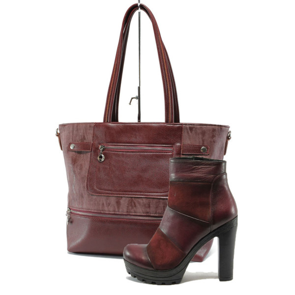 Винен комплект обувки и чанта - елегантни обувки за есента и зимата N 10007574