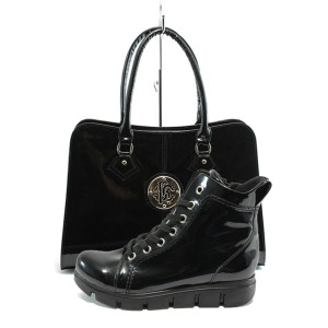 Черен комплект обувки и чанта - стил за есента и зимата N 10007596