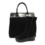 Черен комплект обувки и чанта - стил за есента и зимата N 10007597