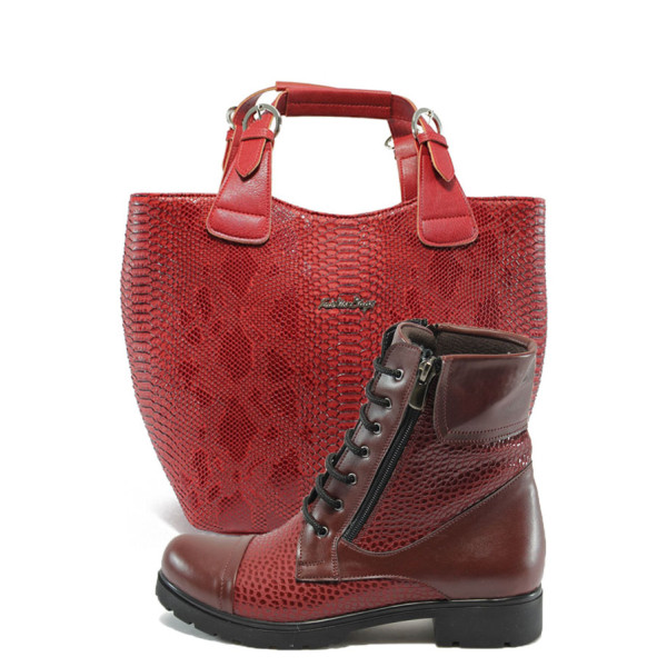 Червен комплект обувки и чанта - стил за есента и зимата N 10007600