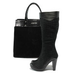 Черен комплект обувки и чанта - елегантни обувки за есента и зимата N 10007677
