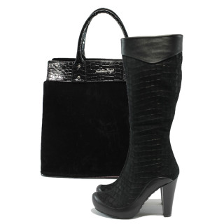 Черен комплект обувки и чанта - елегантни обувки за есента и зимата N 10007677