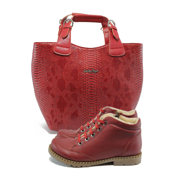 Червен комплект обувки и чанта - всекидневни обувки за есента и зимата N 10007680