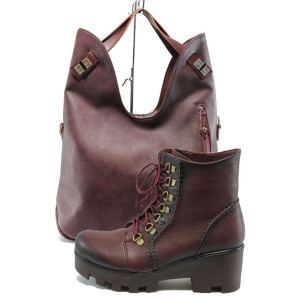 Винен комплект обувки и чанта - всекидневни обувки за есента и зимата N 10007685 Винен комплект обувки и чанта - всекидневни обувки за есента и зимата N 10007685